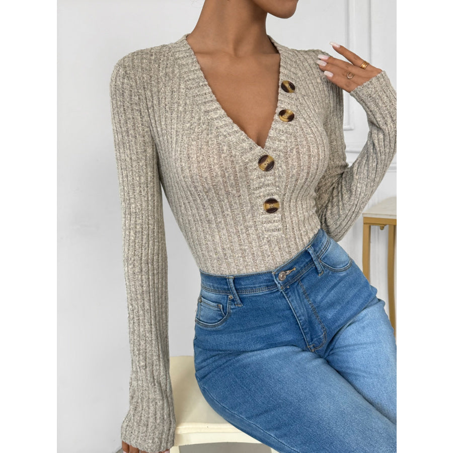 V-Neck Long Sleeve Bodysuit Apparel and Accessories