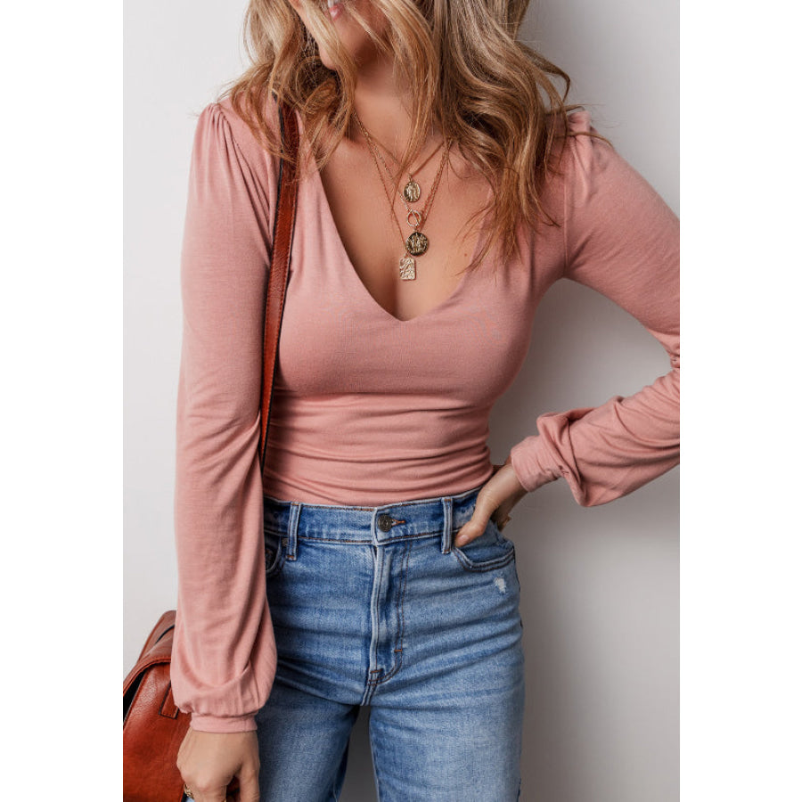 V-Neck Long Sleeve Bodysuit Dusty Pink / S Apparel and Accessories