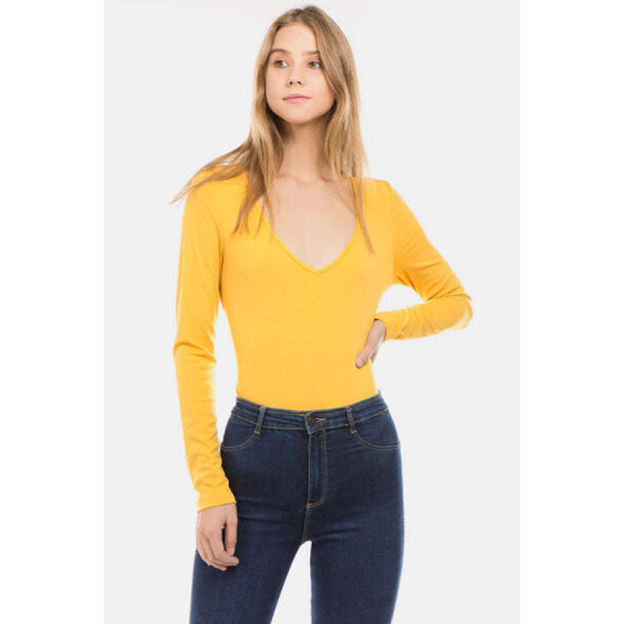 V - Neck Long Sleeve Bodysuit True Yellow / S Apparel and Accessories