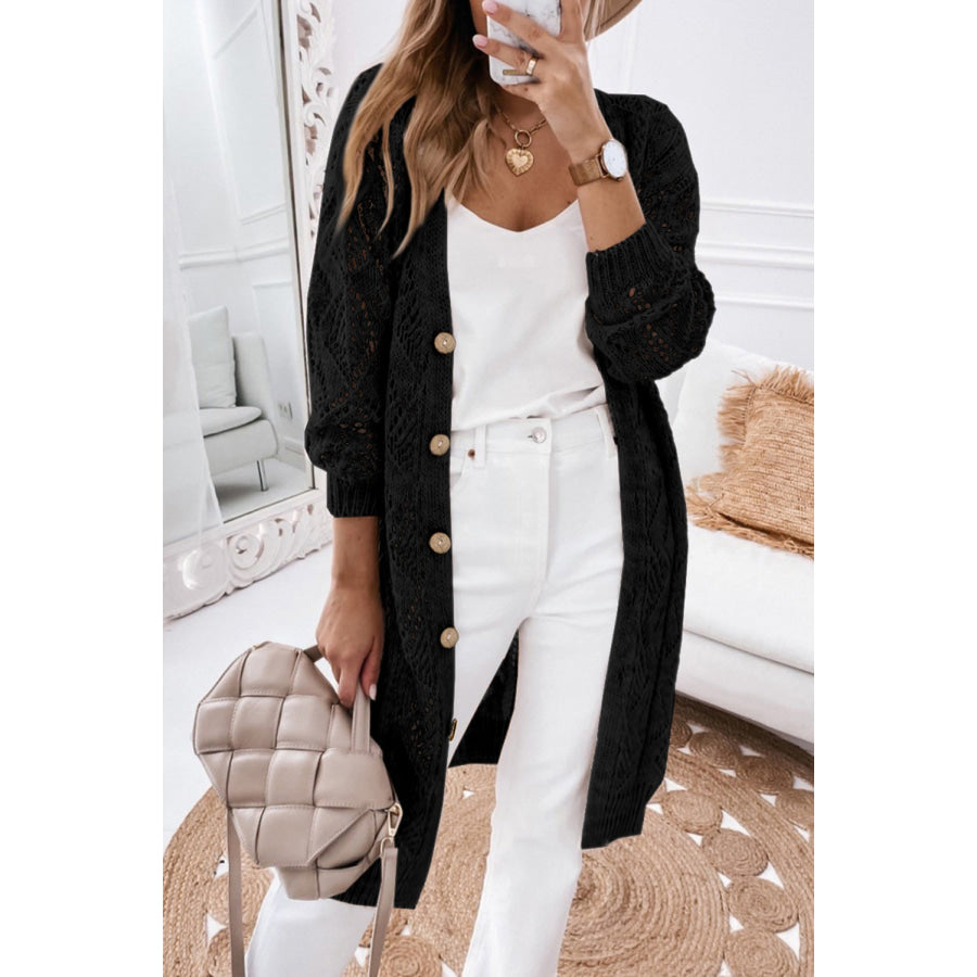 V-Neck Long Sleeve Cardigan Black / S