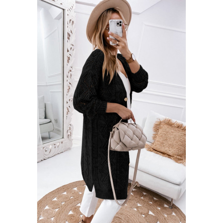V-Neck Long Sleeve Cardigan Black / S
