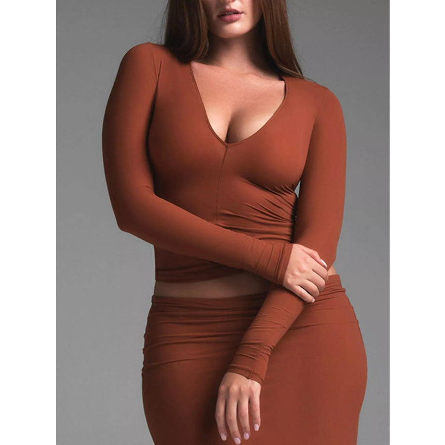 V-Neck Long Sleeve Crop T-Shirt Apparel and Accessories