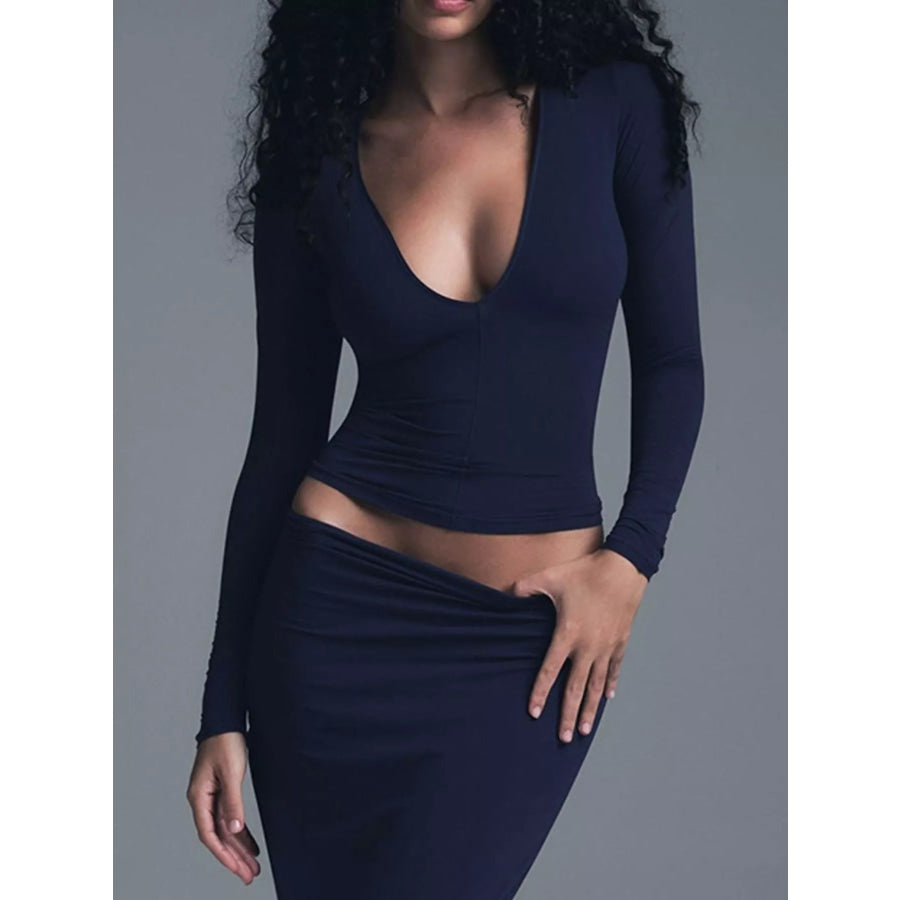 V-Neck Long Sleeve Crop T-Shirt Apparel and Accessories