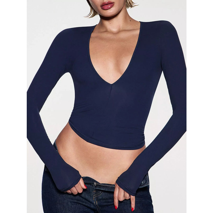 V-Neck Long Sleeve Crop T-Shirt Apparel and Accessories