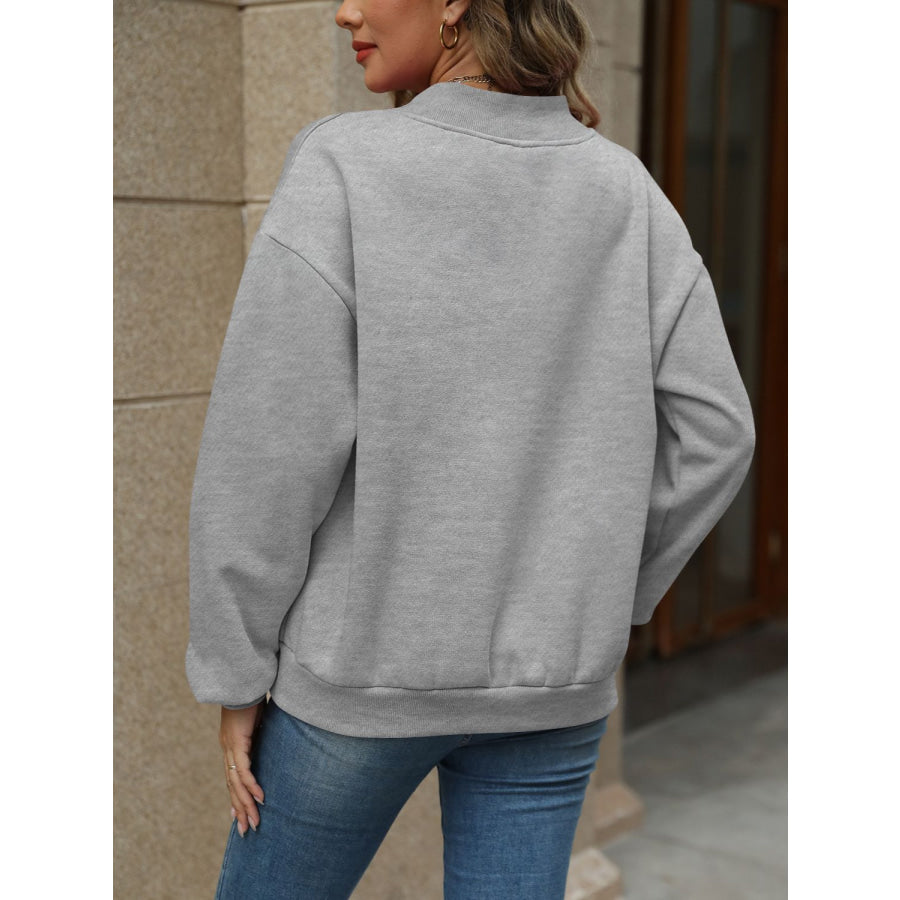 V-Neck Long Sleeve Dropped Shoulder Sweatshirt Apparel and Accessories