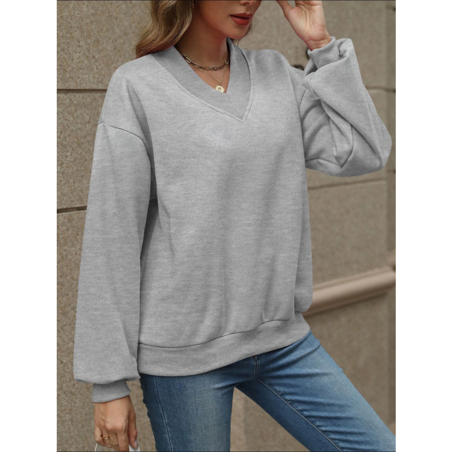 V-Neck Long Sleeve Dropped Shoulder Sweatshirt Apparel and Accessories