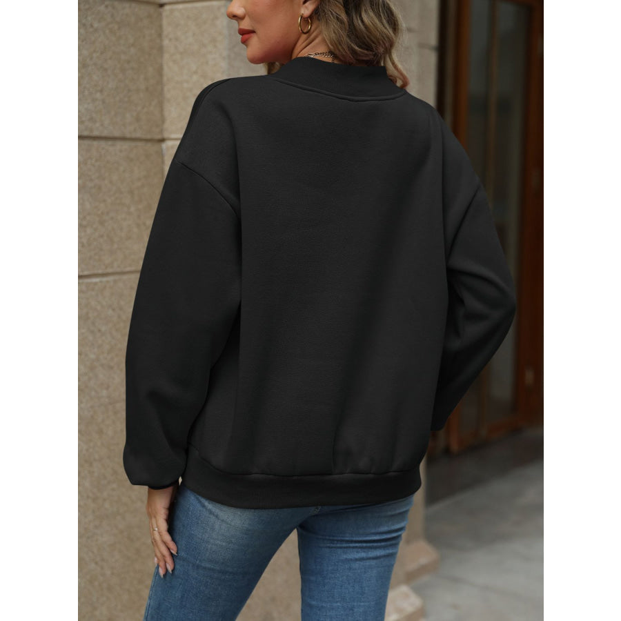 V-Neck Long Sleeve Dropped Shoulder Sweatshirt Apparel and Accessories