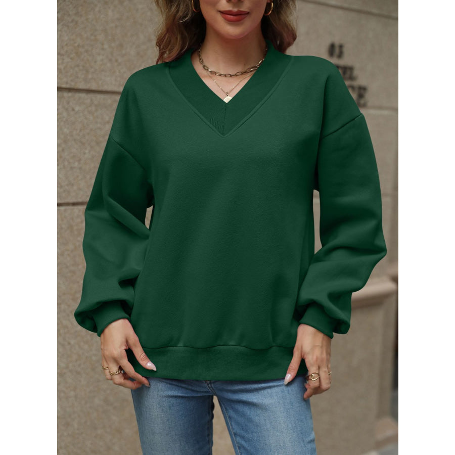 V-Neck Long Sleeve Dropped Shoulder Sweatshirt Apparel and Accessories