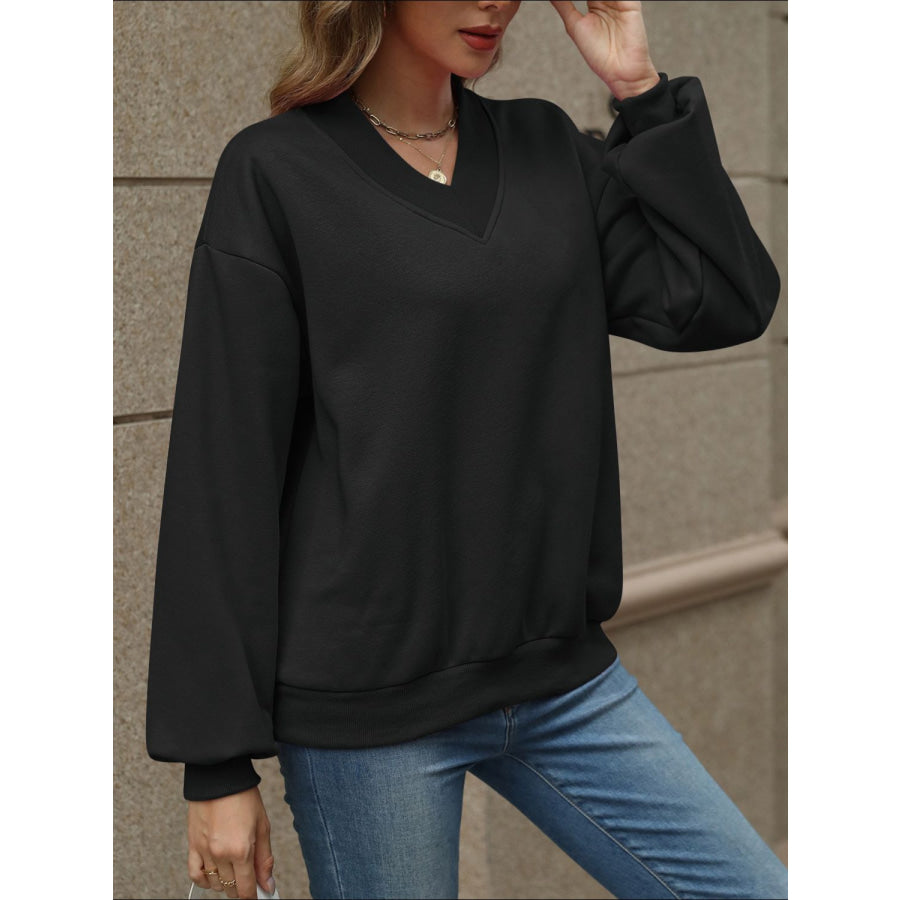 V-Neck Long Sleeve Dropped Shoulder Sweatshirt Apparel and Accessories