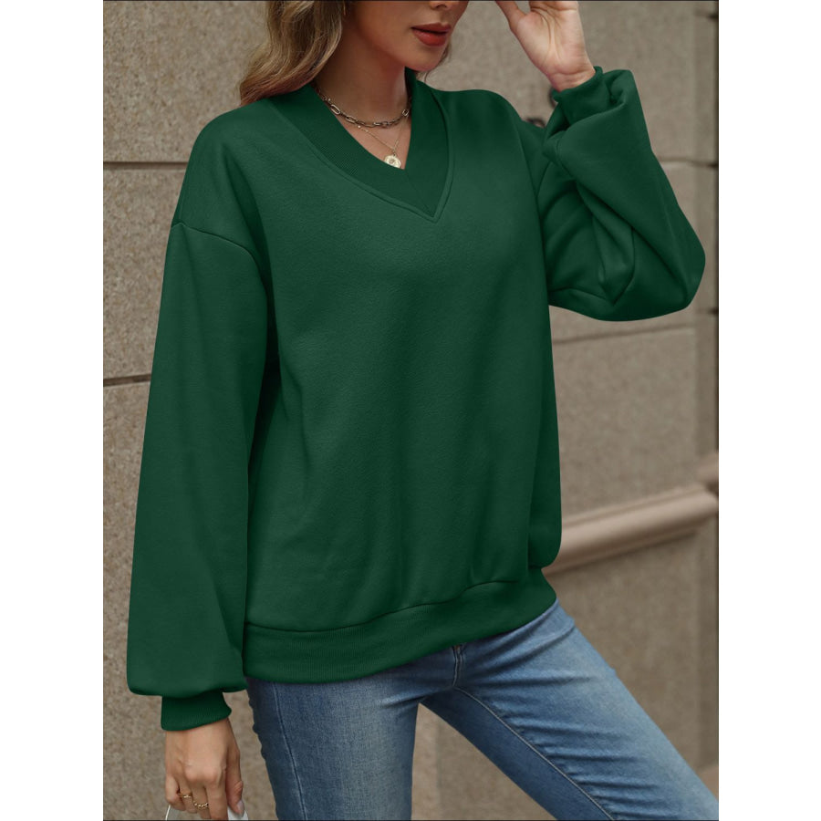 V-Neck Long Sleeve Dropped Shoulder Sweatshirt Apparel and Accessories