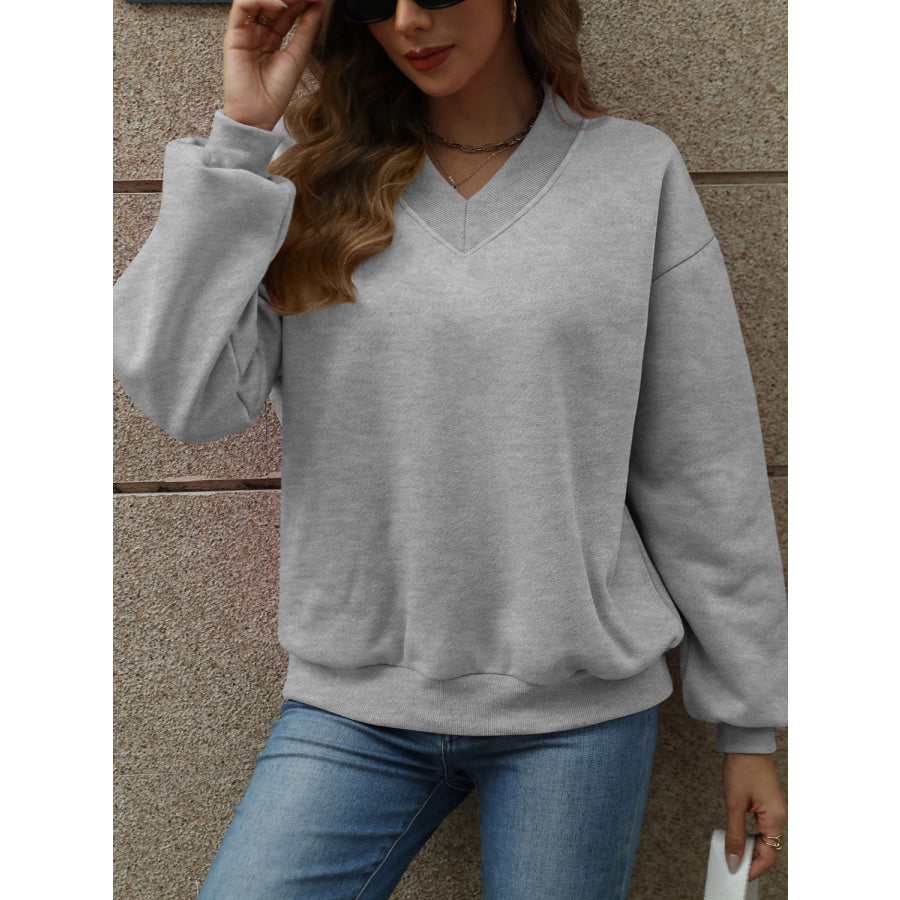 V-Neck Long Sleeve Dropped Shoulder Sweatshirt Apparel and Accessories