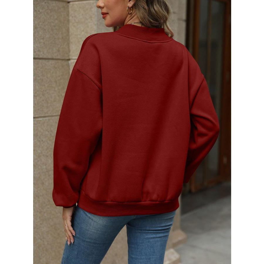 V-Neck Long Sleeve Dropped Shoulder Sweatshirt Apparel and Accessories