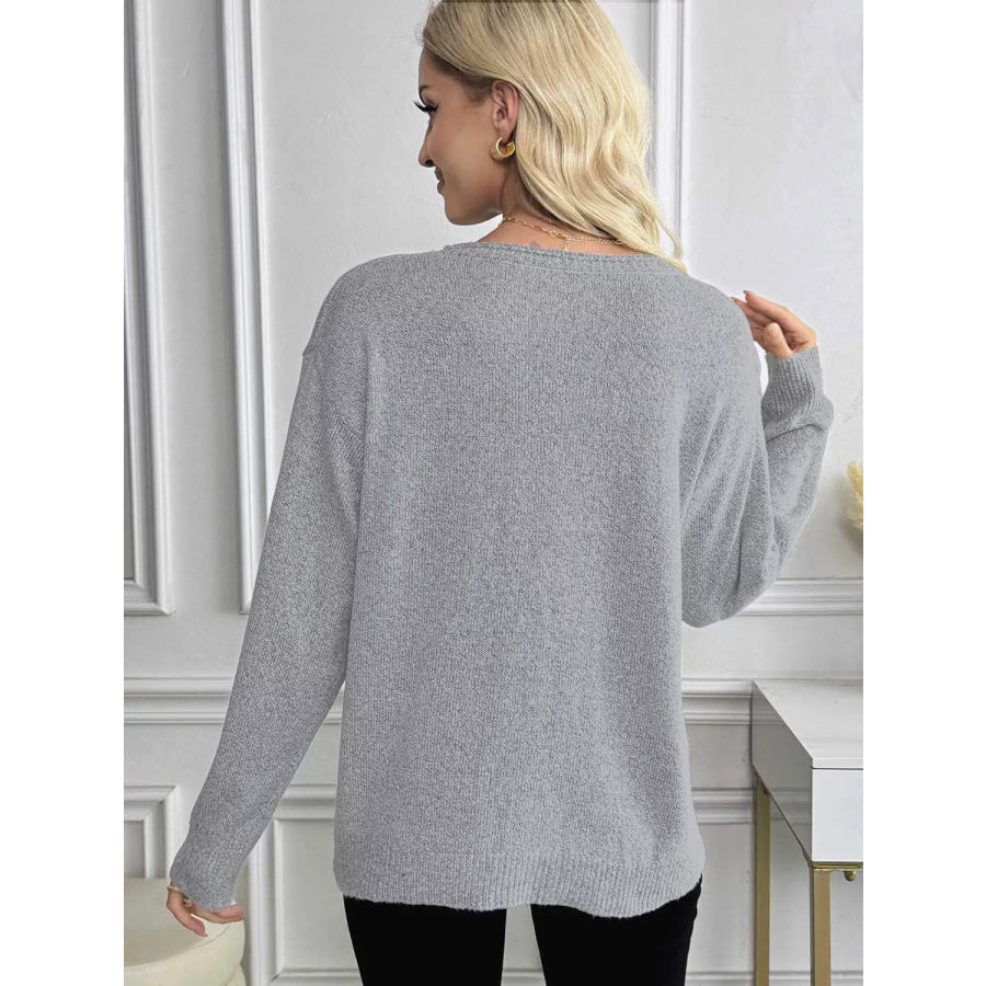 V-Neck Long Sleeve Knit Top Apparel and Accessories