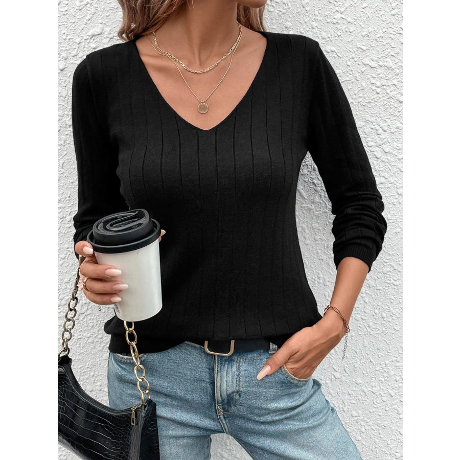 V-Neck Long Sleeve Knit Top Apparel and Accessories