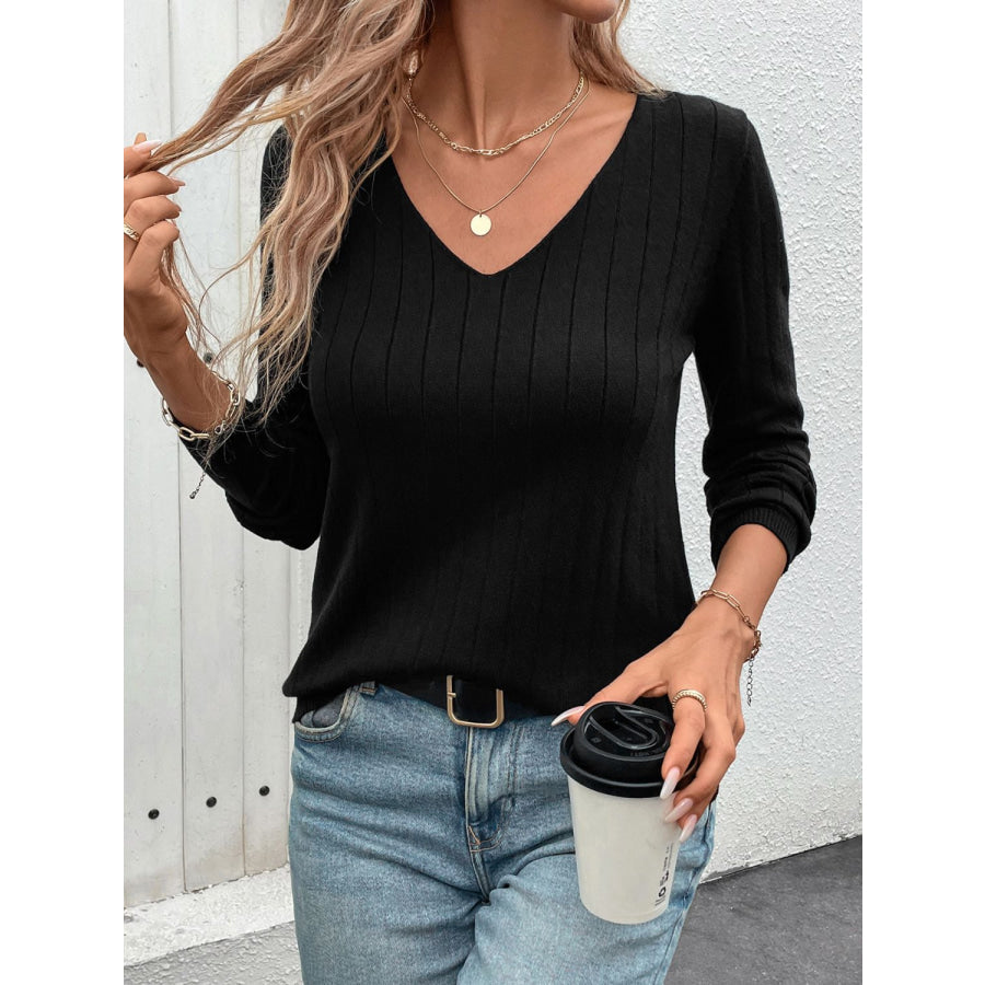 V-Neck Long Sleeve Knit Top Apparel and Accessories