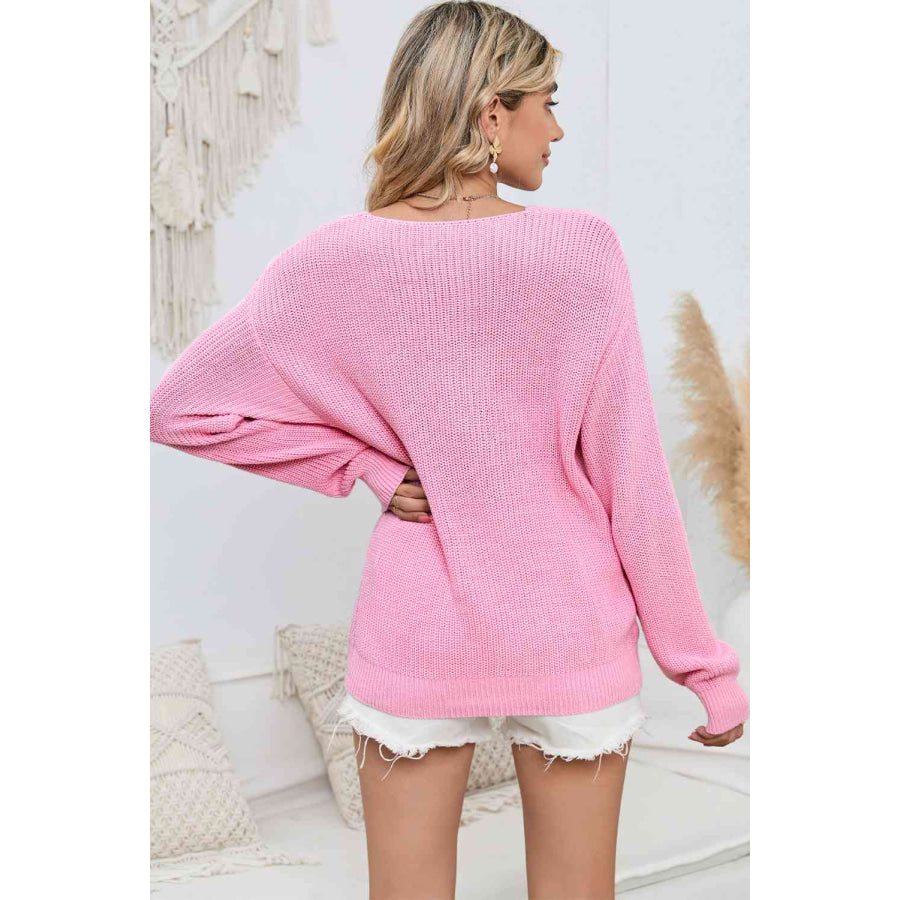 V - Neck Long Sleeve Knit Top Clothing