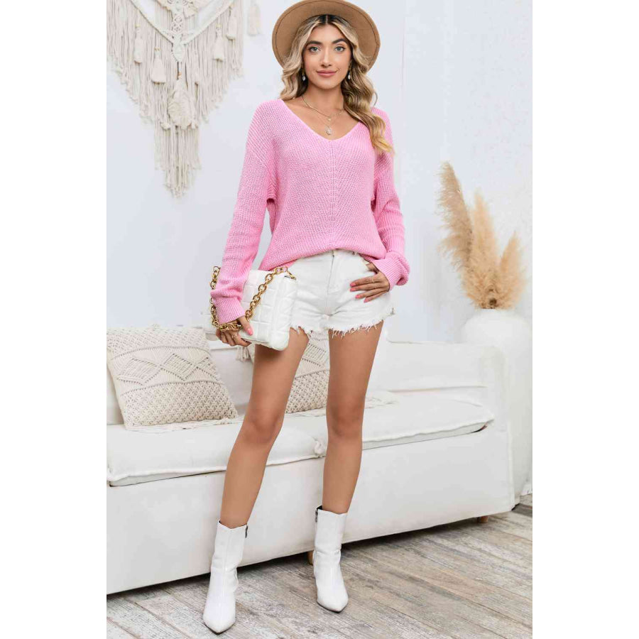 V - Neck Long Sleeve Knit Top Clothing