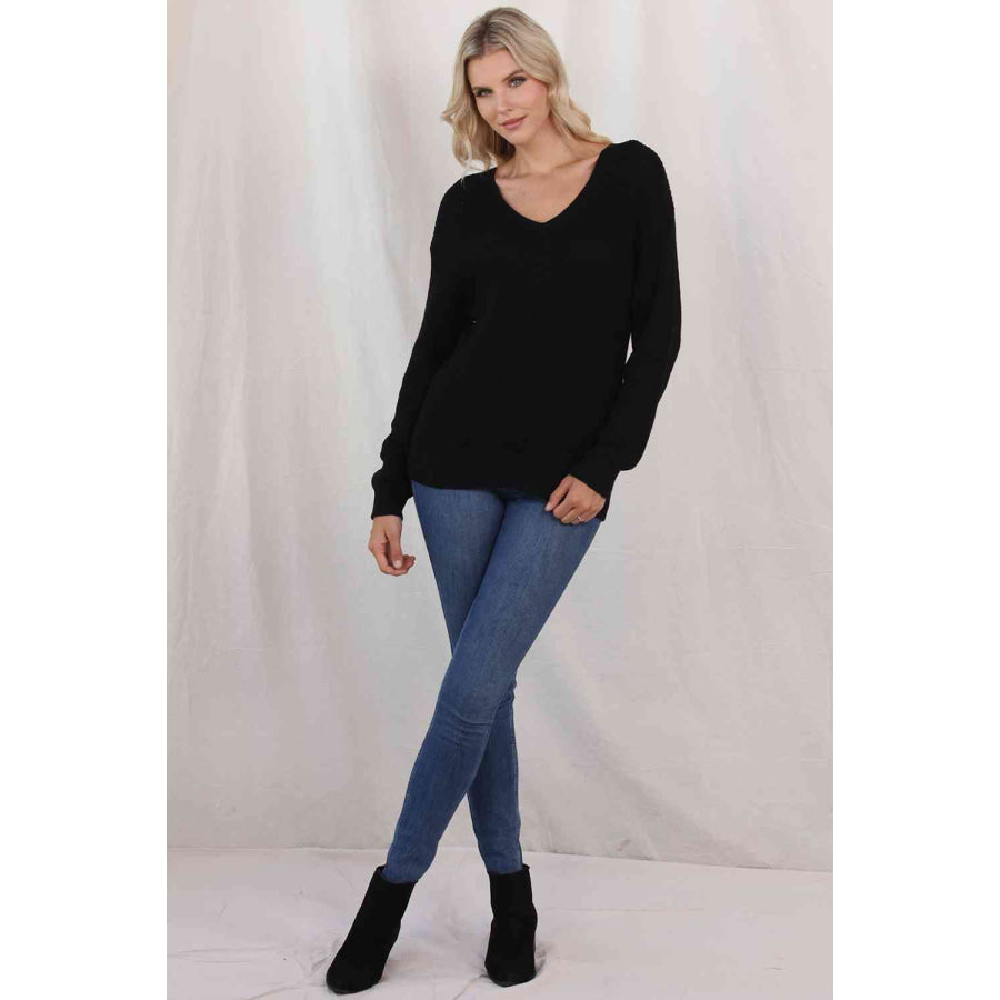 V - Neck Long Sleeve Knit Top Clothing