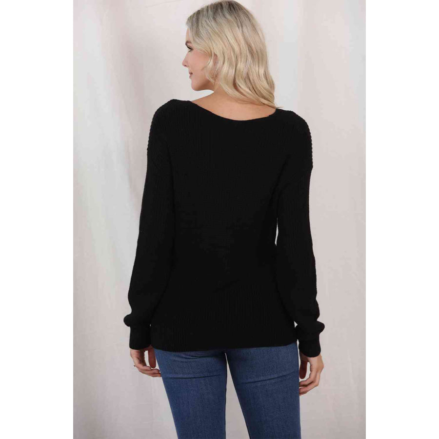 V - Neck Long Sleeve Knit Top Clothing