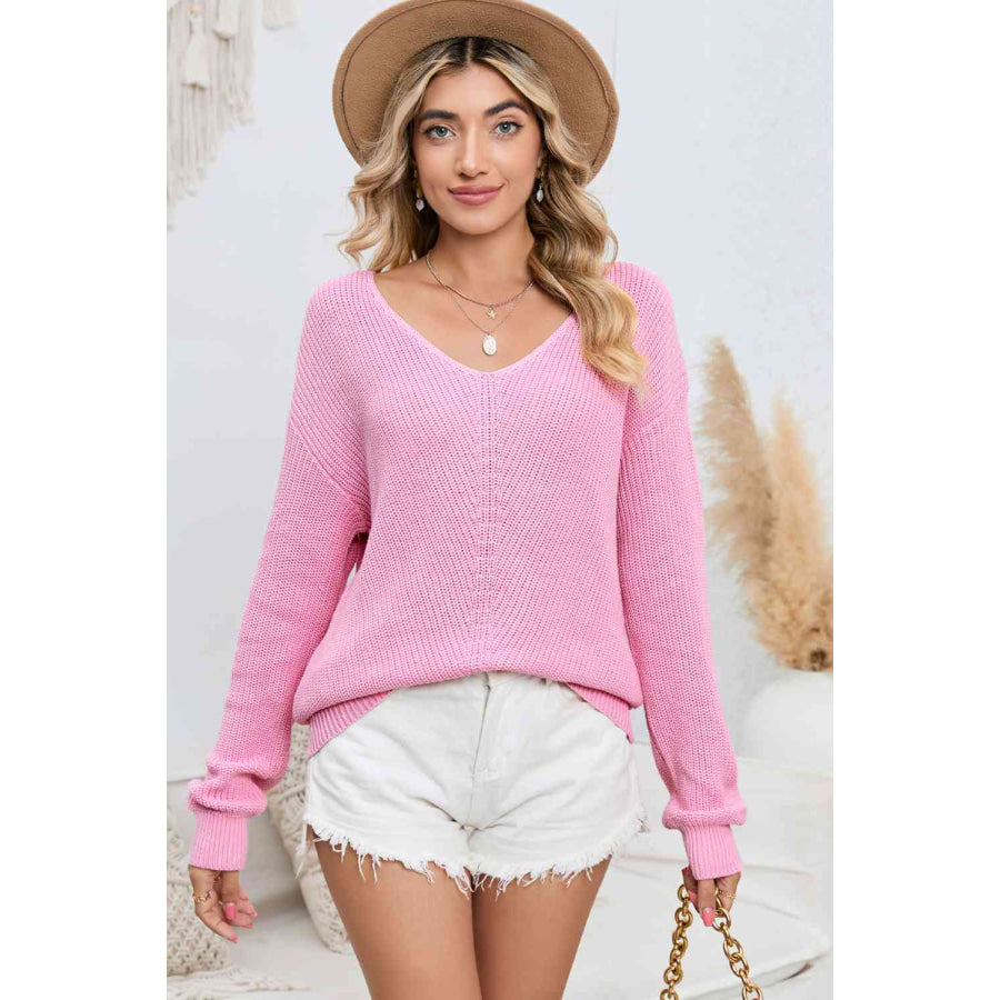 V - Neck Long Sleeve Knit Top Clothing