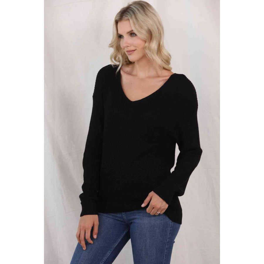 V - Neck Long Sleeve Knit Top Clothing