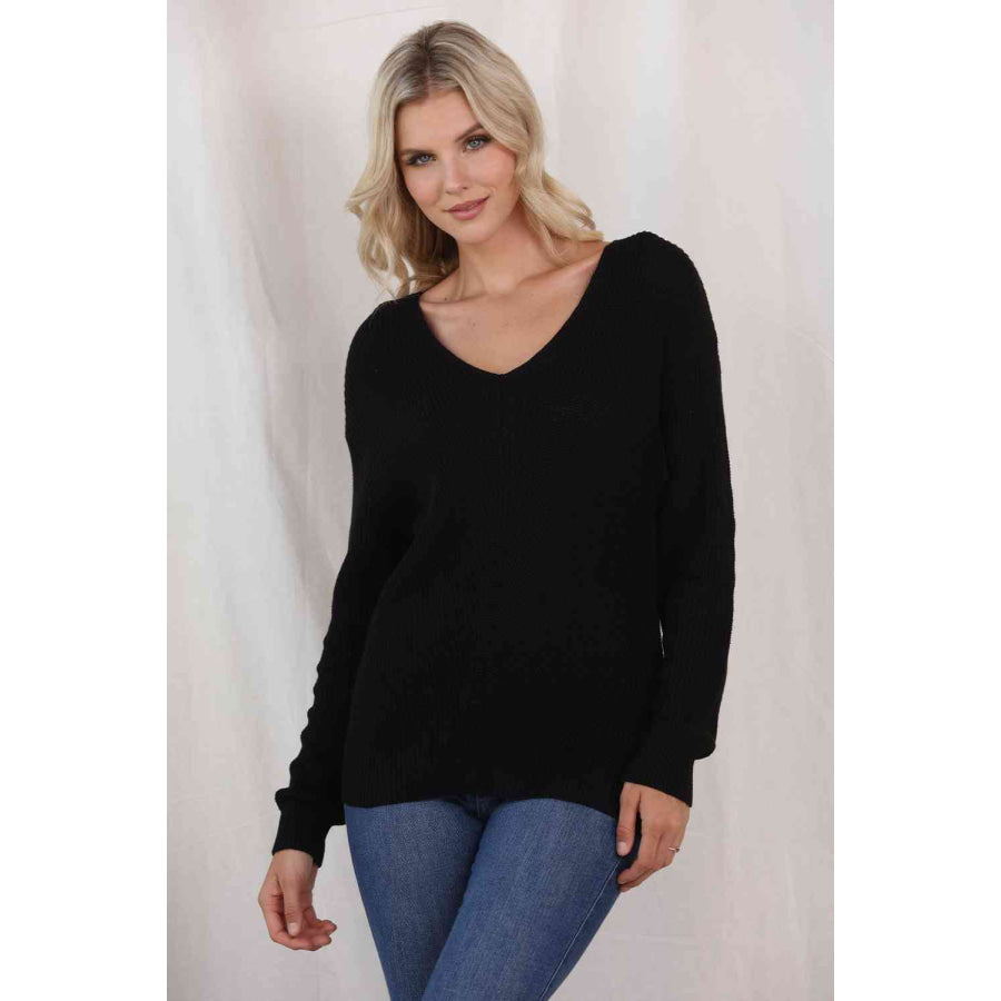 V - Neck Long Sleeve Knit Top Clothing