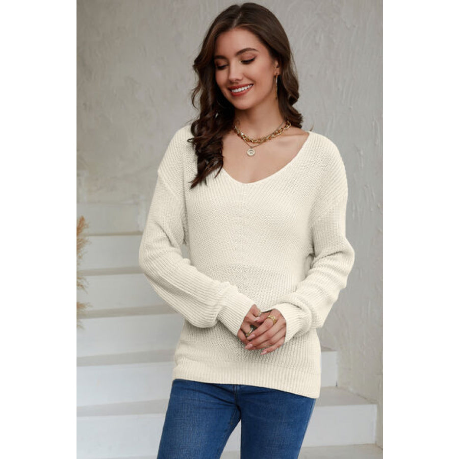 V - Neck Long Sleeve Knit Top Clothing