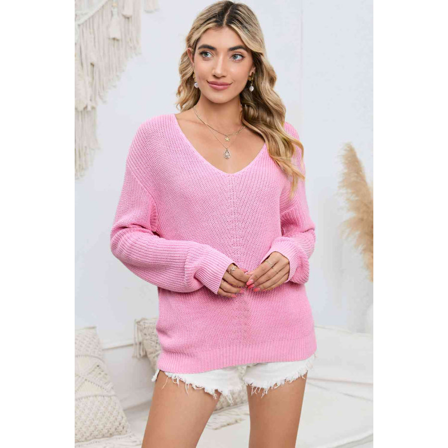 V - Neck Long Sleeve Knit Top Clothing