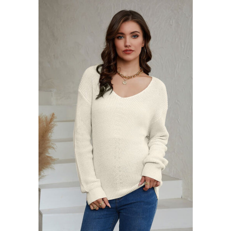 V - Neck Long Sleeve Knit Top Clothing