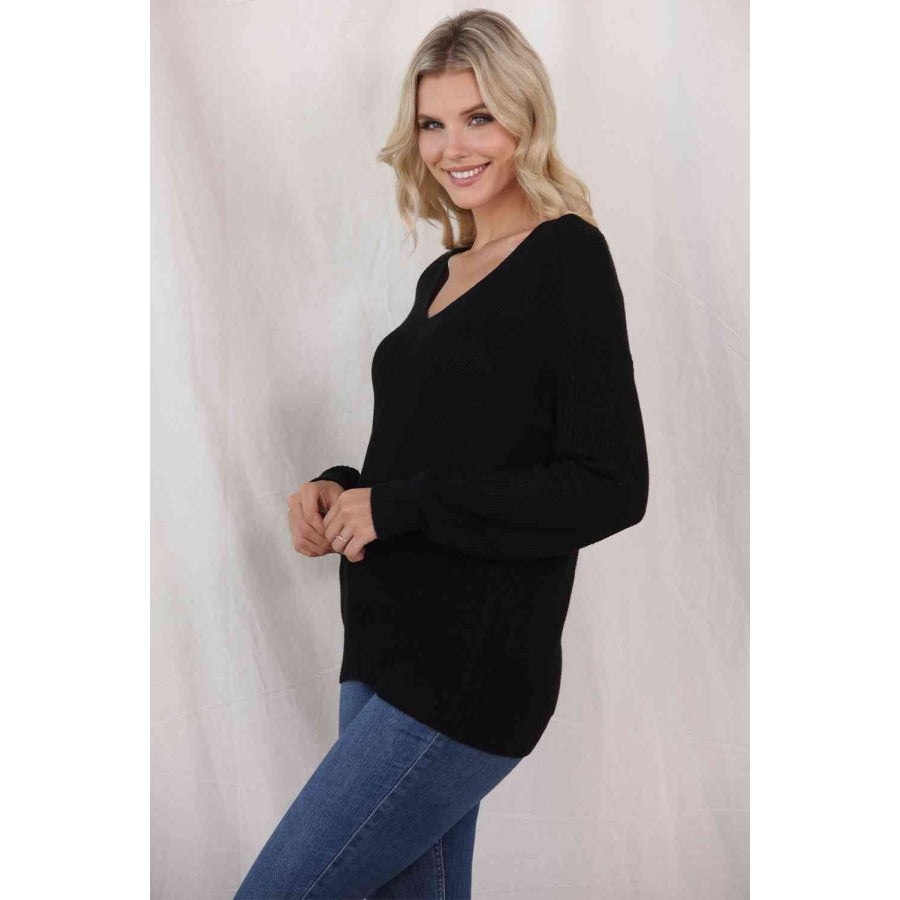 V - Neck Long Sleeve Knit Top Clothing