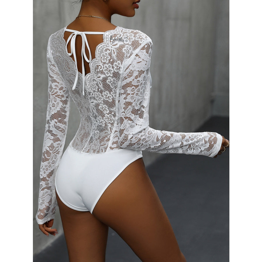 V-Neck Long Sleeve Lace Bodysuit Apparel and Accessories