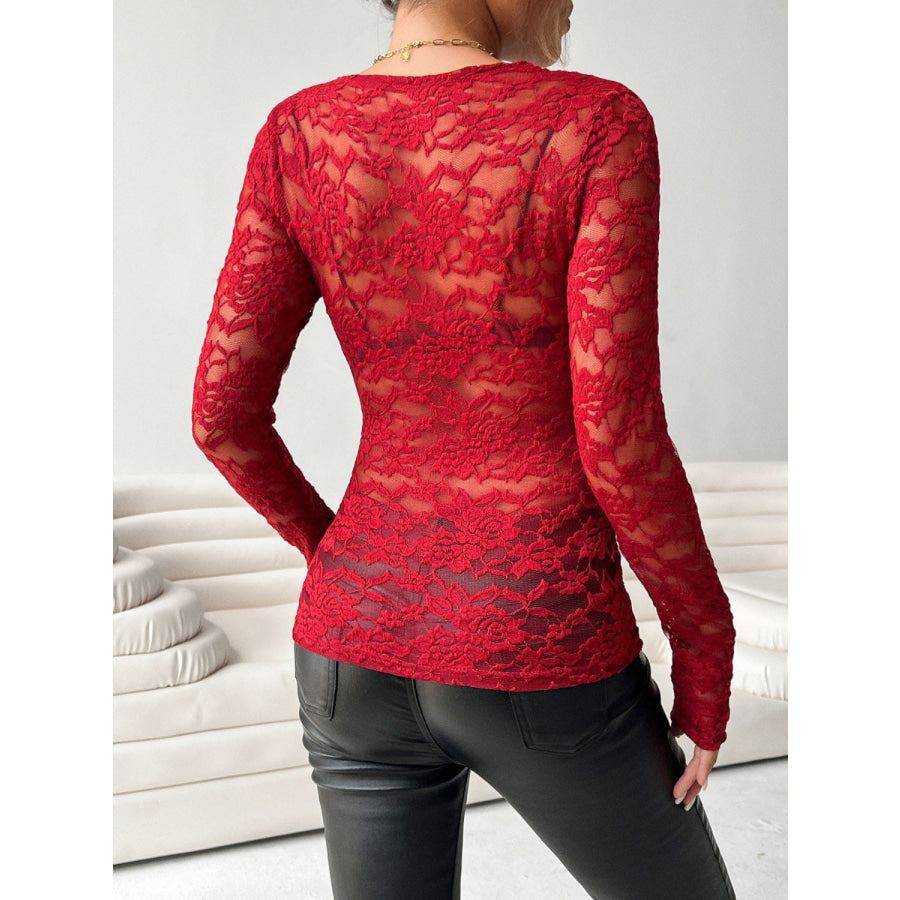 V-Neck Long Sleeve Lace Top Apparel and Accessories