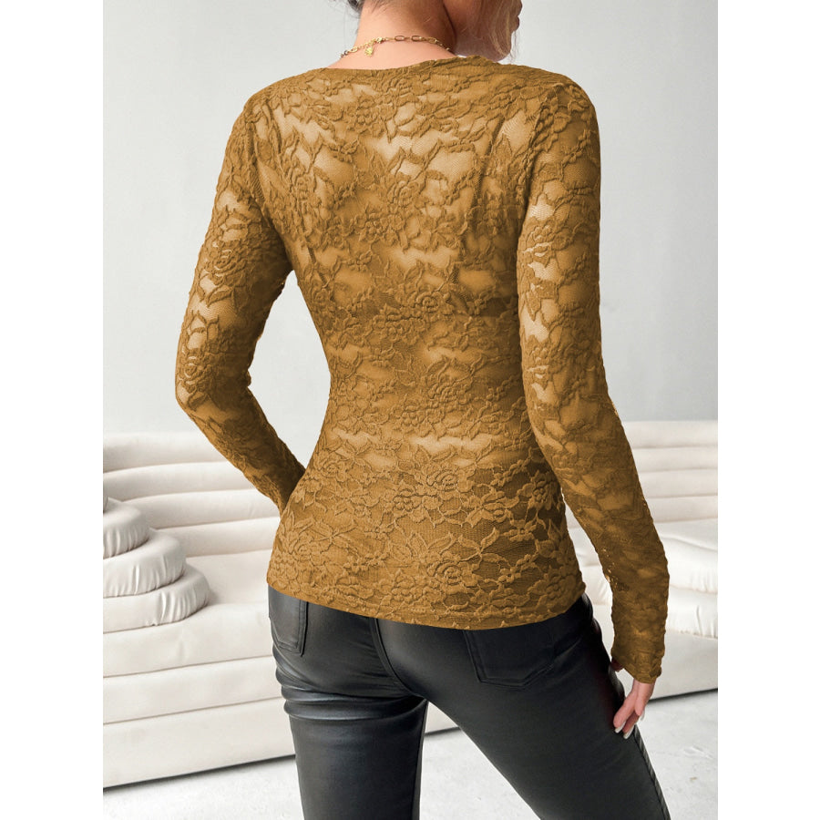 V-Neck Long Sleeve Lace Top Apparel and Accessories