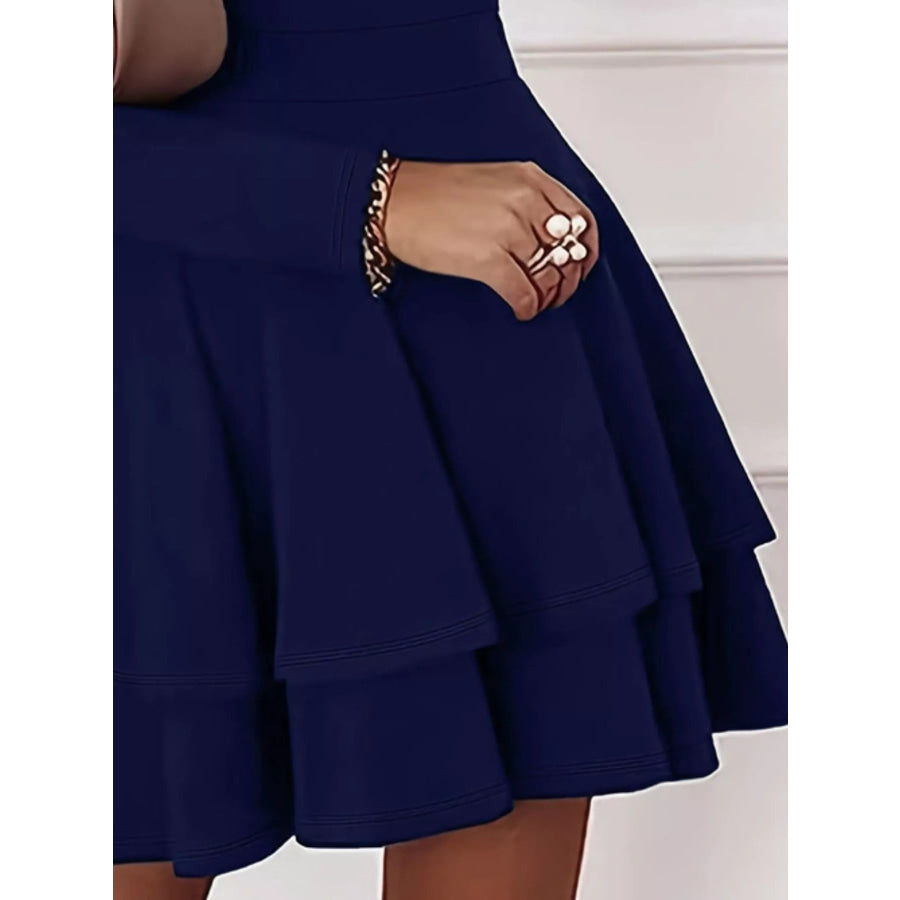V-Neck Long Sleeve Layered Ruffle Mini Dress Apparel and Accessories