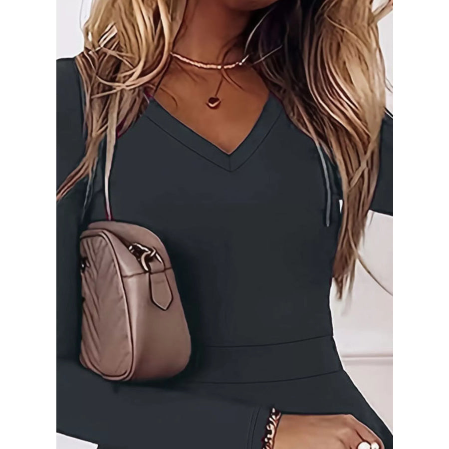 V-Neck Long Sleeve Layered Ruffle Mini Dress Apparel and Accessories