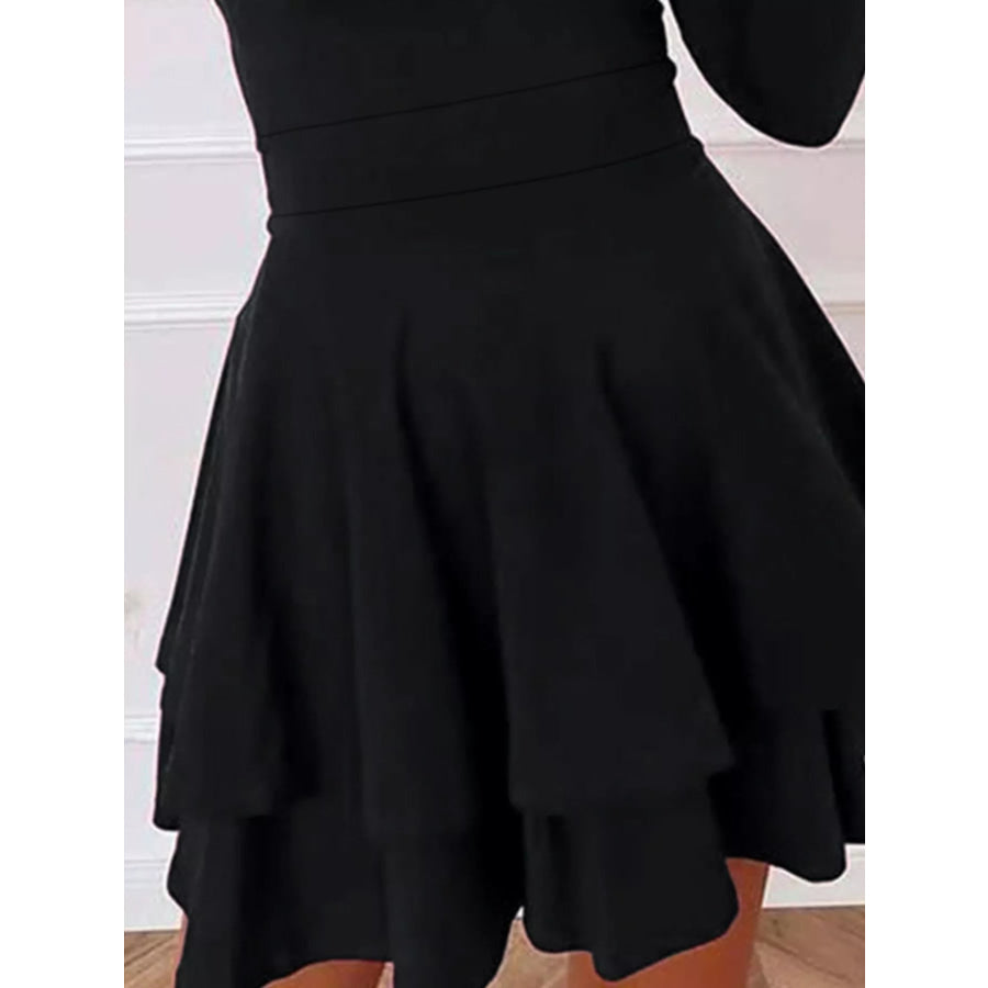 V-Neck Long Sleeve Layered Ruffle Mini Dress Apparel and Accessories