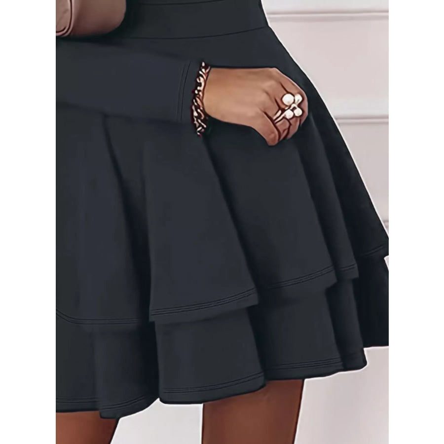 V-Neck Long Sleeve Layered Ruffle Mini Dress Apparel and Accessories