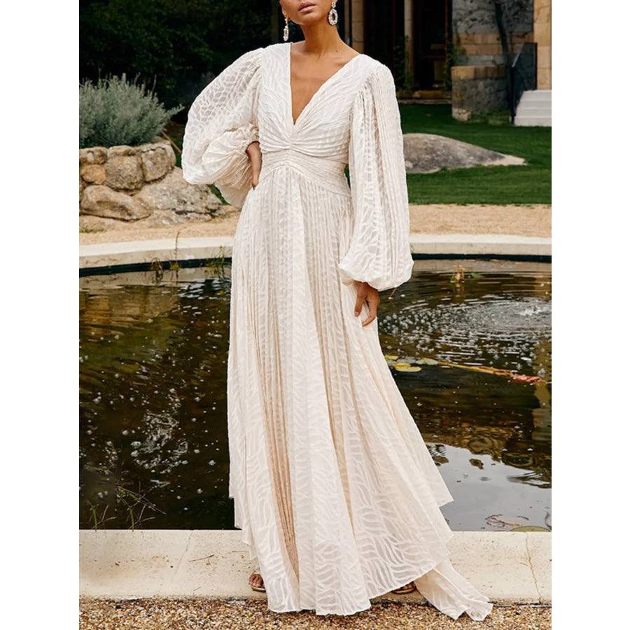 V-Neck Long Sleeve Maxi Dress White / S Apparel and Accessories