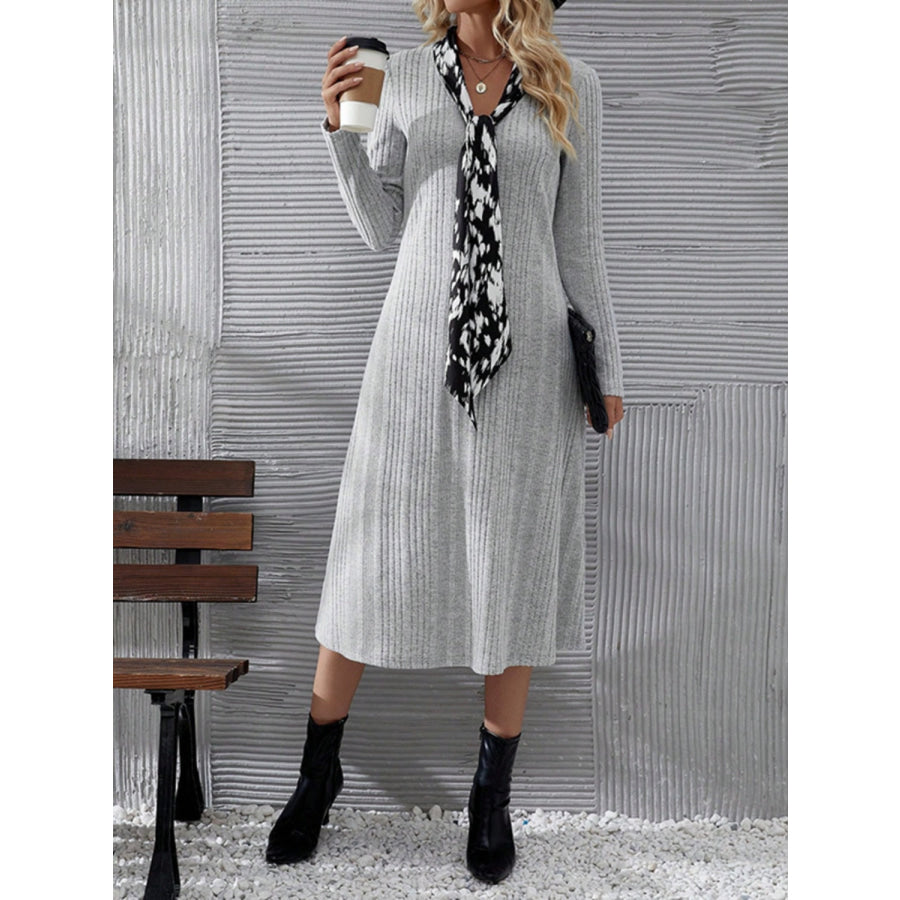 V-Neck Long Sleeve Midi Dress Apparel and Accessories