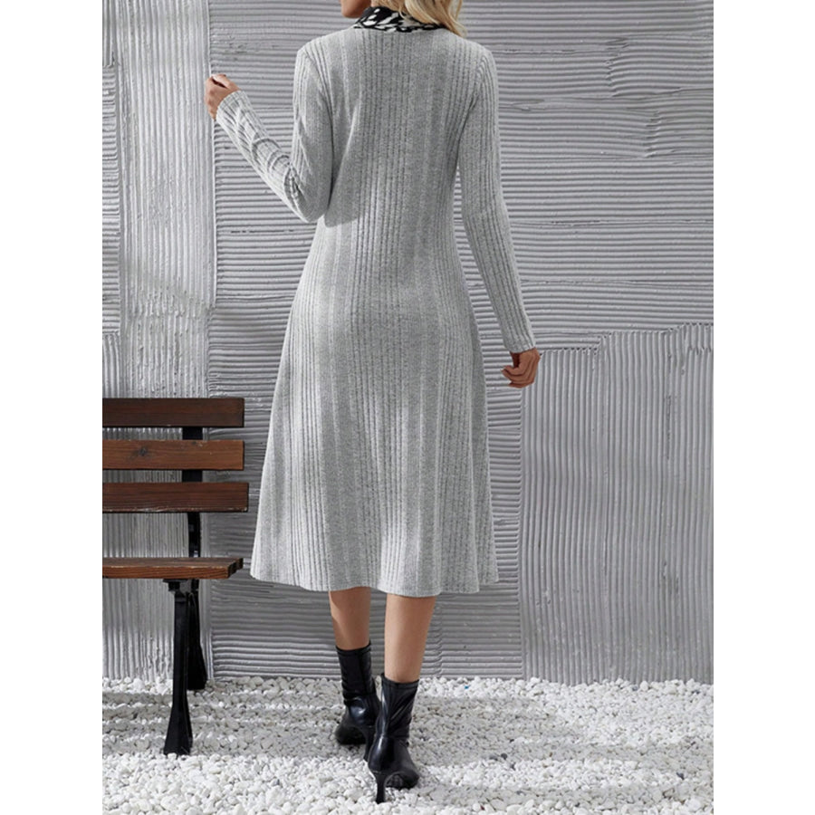 V-Neck Long Sleeve Midi Dress Apparel and Accessories