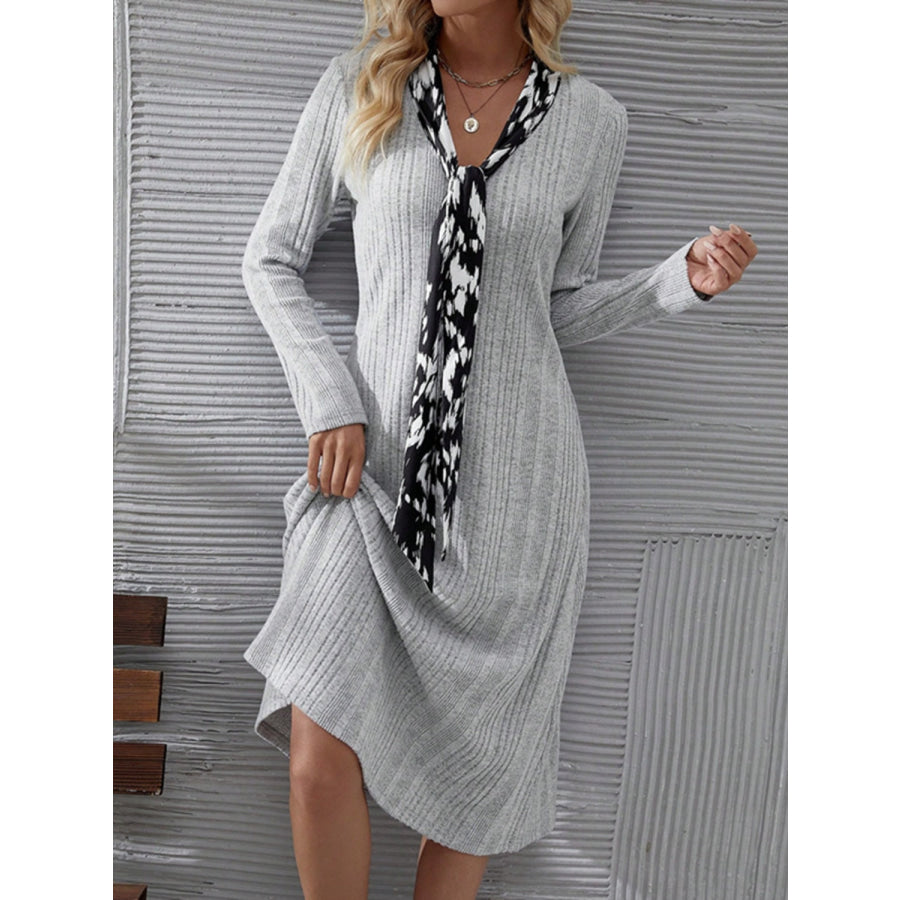 V-Neck Long Sleeve Midi Dress Apparel and Accessories