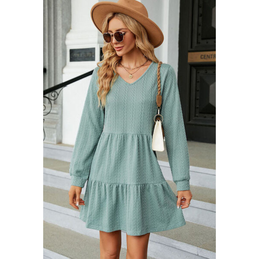 V - Neck Long Sleeve Mini Dress Apparel and Accessories