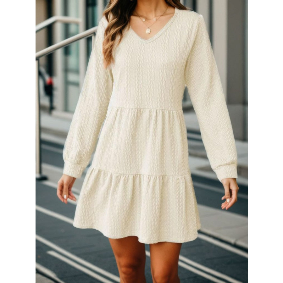 V-Neck Long Sleeve Mini Dress Apparel and Accessories