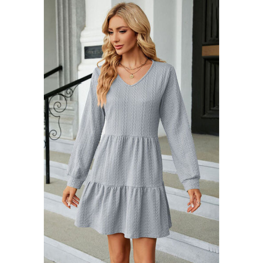 V - Neck Long Sleeve Mini Dress Apparel and Accessories