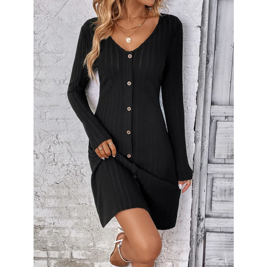 V-Neck Long Sleeve Mini Dress Apparel and Accessories