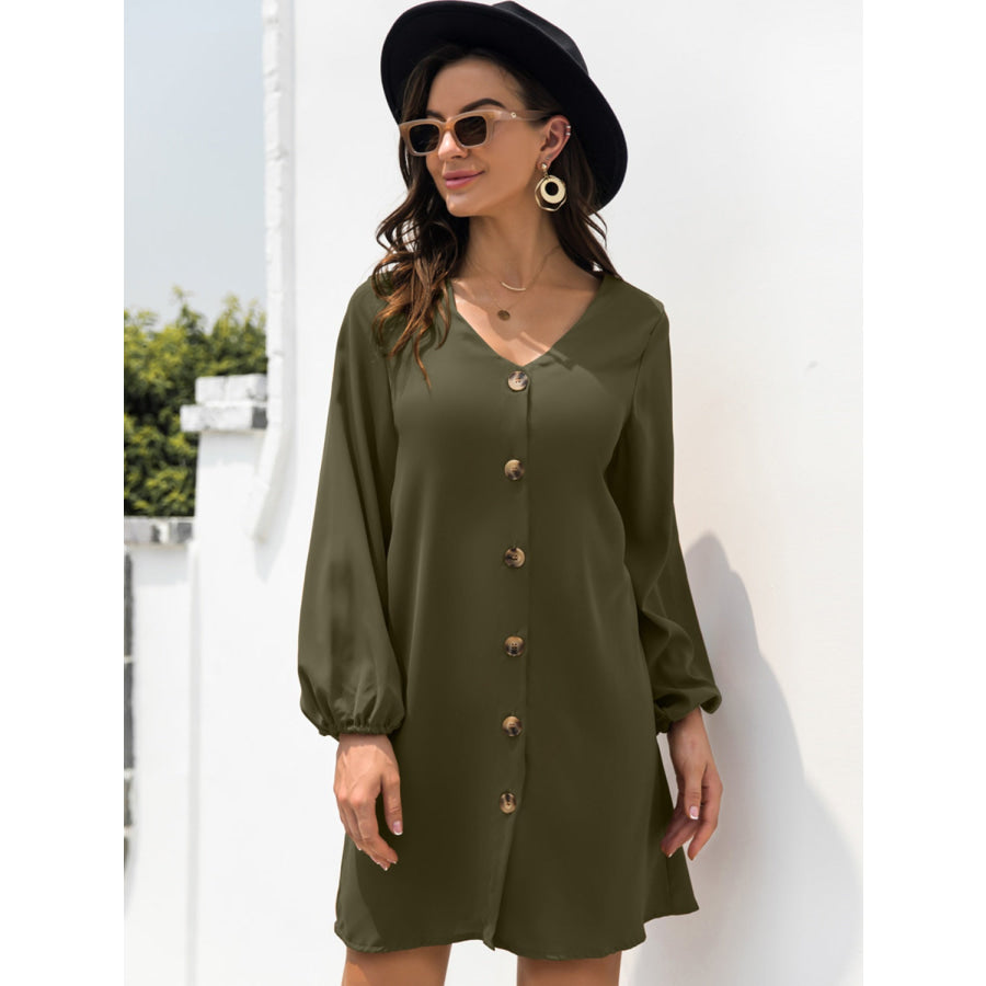 V-Neck Long Sleeve Mini Dress Apparel and Accessories