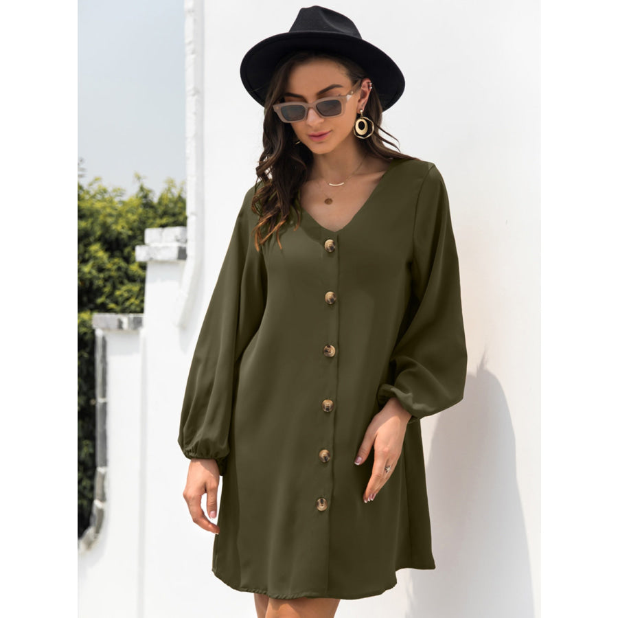 V-Neck Long Sleeve Mini Dress Apparel and Accessories