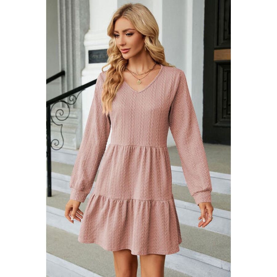 V - Neck Long Sleeve Mini Dress Apparel and Accessories