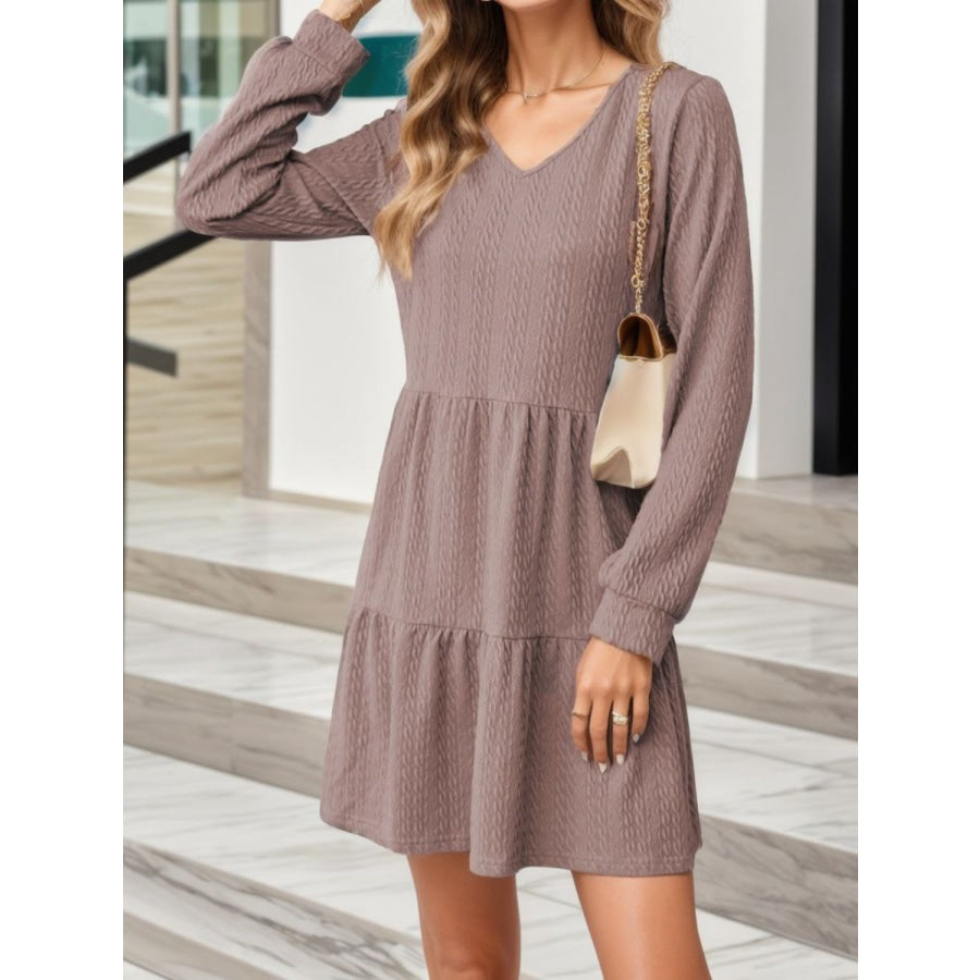 V-Neck Long Sleeve Mini Dress Apparel and Accessories