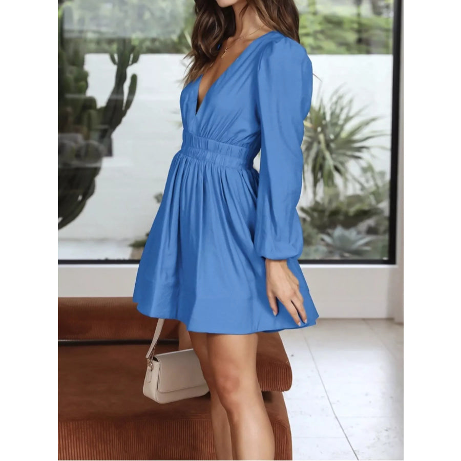 V-Neck Long Sleeve Mini Dress Apparel and Accessories